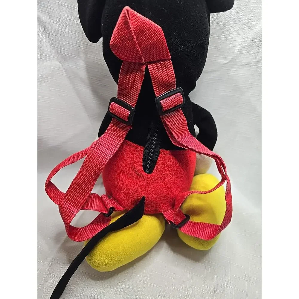 Vintage Walt Disney World Mickey Mouse Plush Zipper Pouch Backpack Red Straps